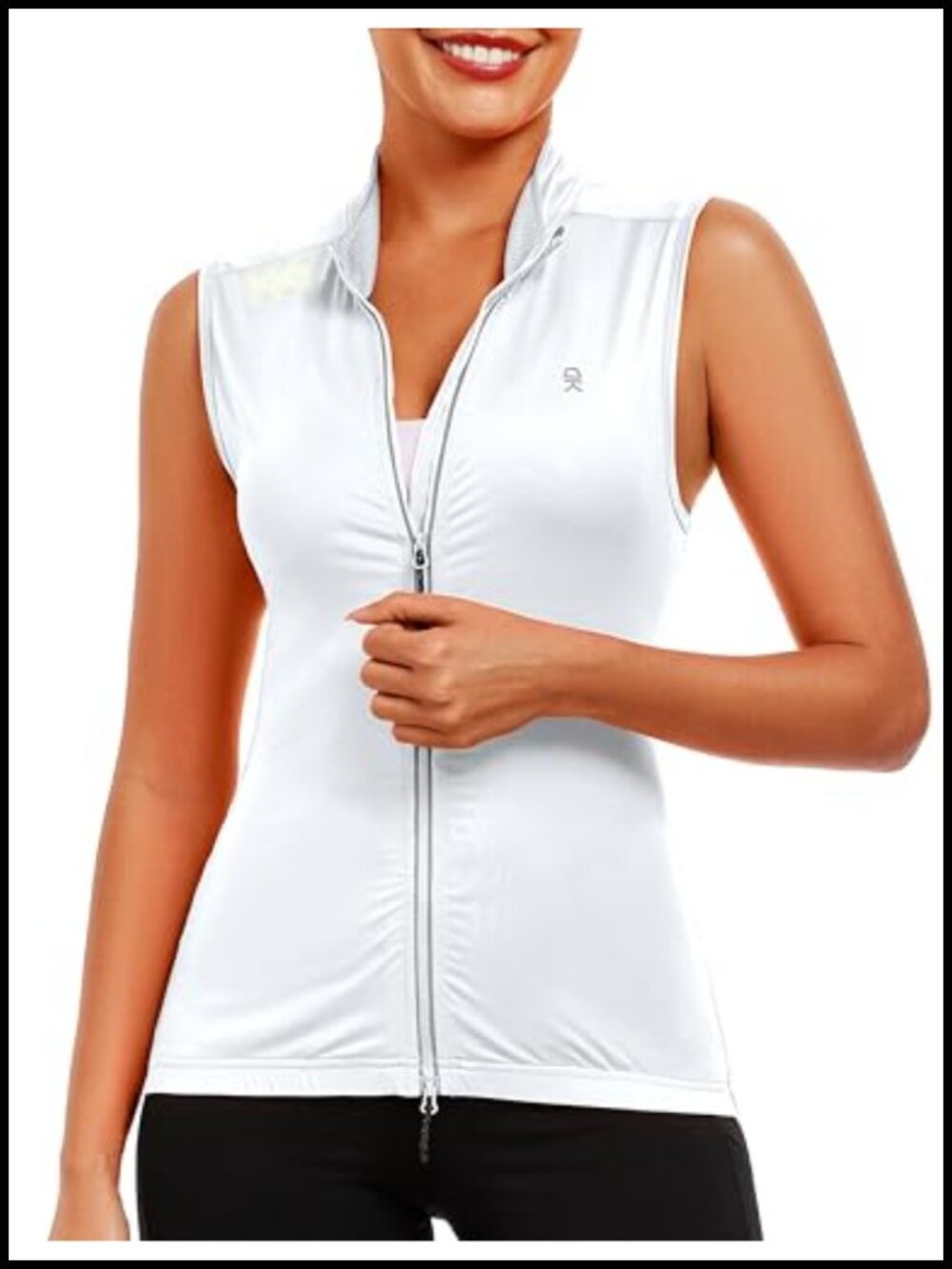 Breathable Cycling Vest Full Zip Reflective Sleeveless Running Jersey 4 Pockets